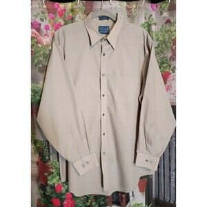 Men Sz 17.5 Vintage TOWNCRAFT Gray Dress Shirt Wrinkle Free Button Front 34/35